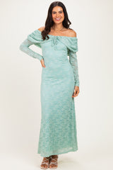 Seafoam Lace Off Shoulder Long Sleeve Maxi Dress