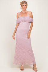 Light Pink Lace Off Shoulder Maxi Dress