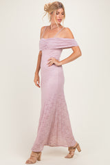 Light Pink Lace Off Shoulder Maxi Dress