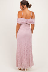 Light Pink Lace Off Shoulder Maternity Maxi Dress
