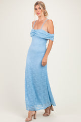 Light Blue Lace Off Shoulder Maxi Dress