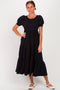 Black Solid Short Sleeve Tiered Maternity Maxi Dress