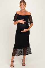 Black Off Shoulder Lace Maternity Maxi Dress