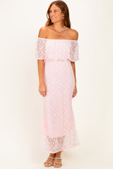 Light Pink Off Shoulder Lace Maxi Dress