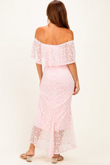 Light Pink Off Shoulder Lace Maxi Dress