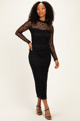 Black Lace Mock Neck Long Sleeve Maternity Maxi Dress