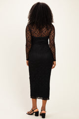 Black Lace Mock Neck Long Sleeve Maternity Maxi Dress