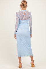 Light Blue Lace Mock Neck Long Sleeve Maternity Maxi Dress