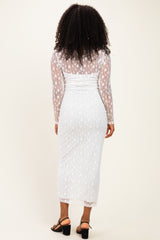 Ivory Lace Mock Neck Long Sleeve Maternity Maxi Dress