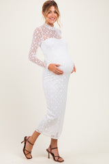 Ivory Lace Mock Neck Long Sleeve Maternity Maxi Dress