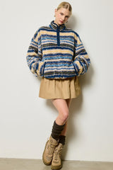 Blue Printed Fleece Oversized Half Zip Pullover