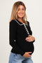 Black Collared Front Button Stitch Accent Maternity Sweater