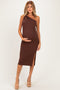 Brown One Shoulder Side Sit Maternity Midi Dress