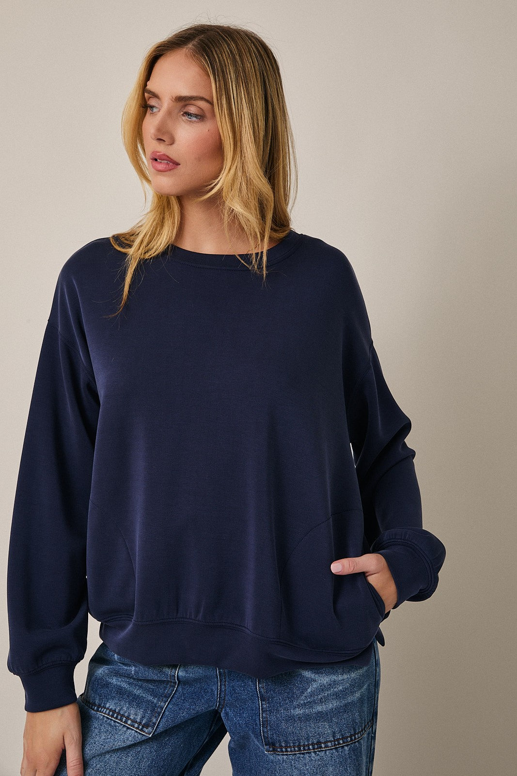 Navy Side Pocket Pullover Top