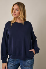 Navy Side Pocket Pullover Top
