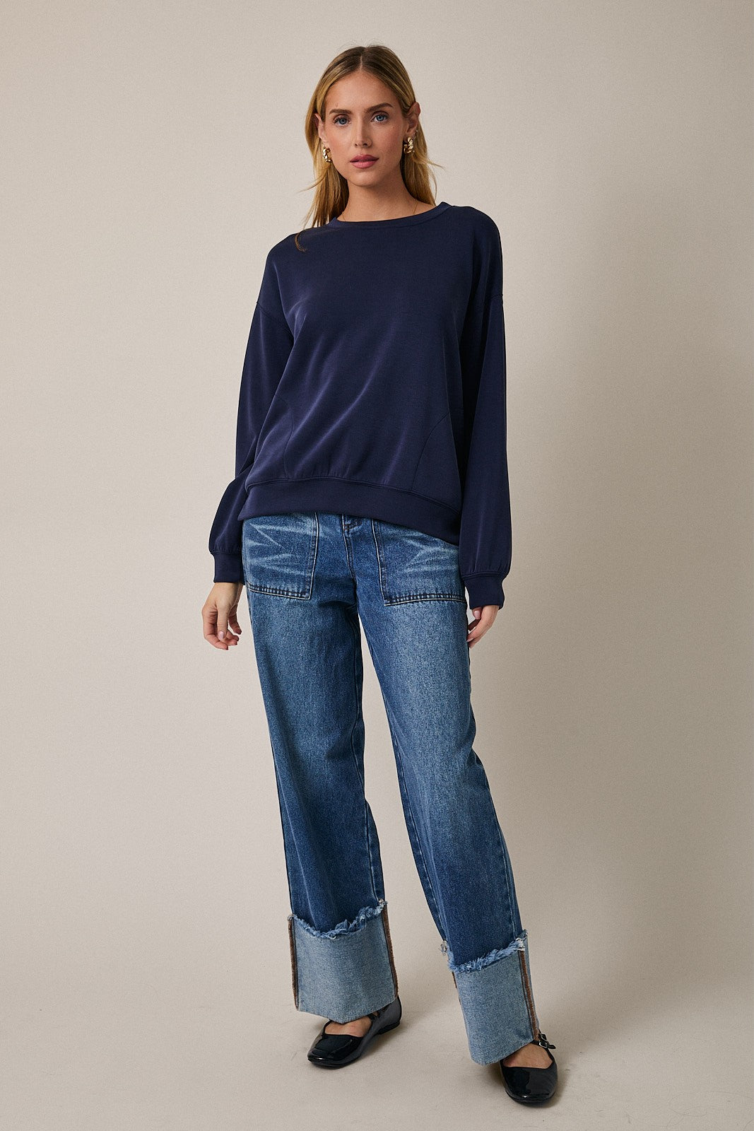 Navy Side Pocket Pullover Top