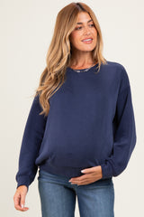 Navy Side Pocket Maternity Pullover Top
