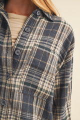 Navy Brushed Plaid Oversized Shirt Jacket