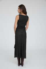 Black Lace Ruched Midi Tank Dress