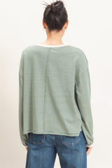Green Striped Boat Neck Long Sleeve Top