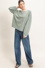 Green Striped Boat Neck Long Sleeve Top