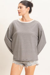 Black Striped Boat Neck Long Sleeve Top