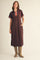 Brown Color Rib Band Trim Side Slit Midi Dress