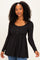 Black Scoop Neck Button Front Long Sleeve Babydoll Top