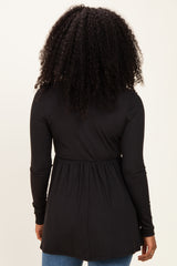 Black Scoop Neck Button Front Long Sleeve Babydoll Top