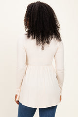 Cream Scoop Neck Button Front Long Sleeve Babydoll Top