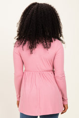 Mauve Scoop Neck Button Front Long Sleeve Babydoll Top