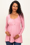 Mauve Scoop Neck Button Front Long Sleeve Babydoll Maternity Top