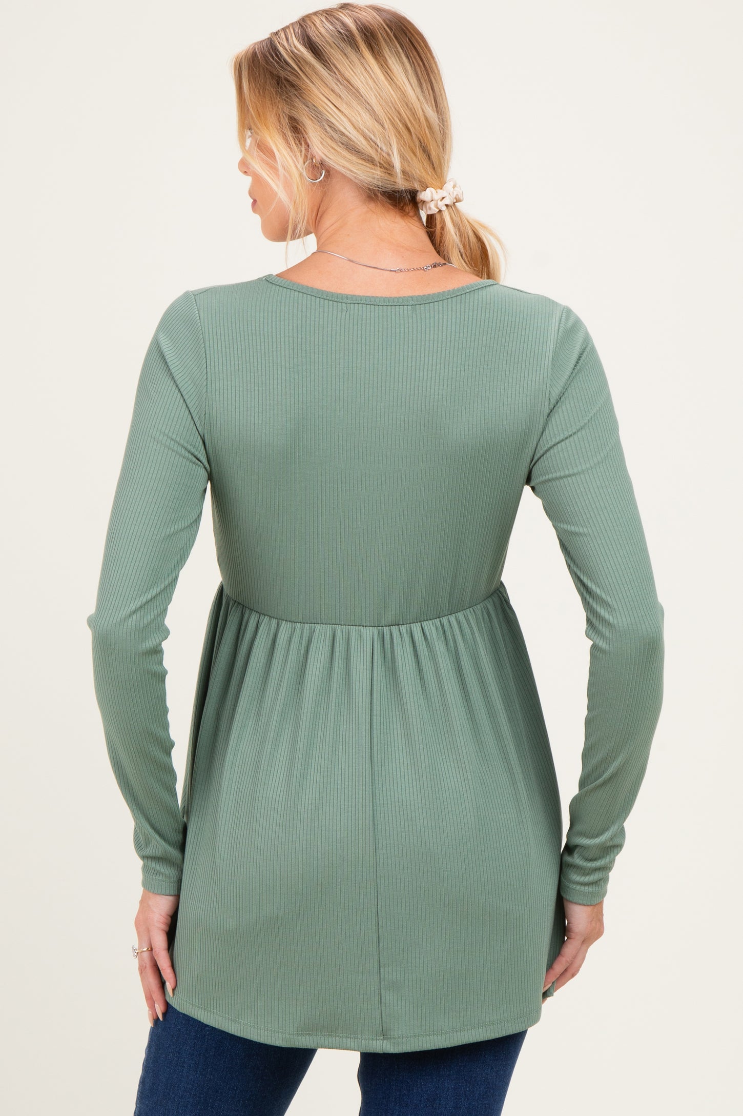 Sage Scoop Neck Button Front Long Sleeve Babydoll Maternity Top