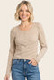 Camel Pinstriped Scoop Neck Henley Top