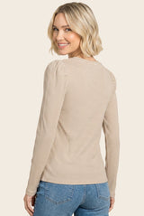 Camel Pinstriped Scoop Neck Henley Top