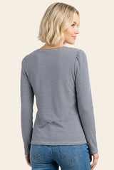 Blue Pinstriped Scoop Neck Henley Top