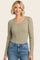 Light Olive Pinstriped Scoop Neck Henley Top