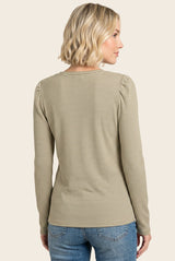 Light Olive Pinstriped Scoop Neck Henley Top