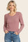 Red Pinstriped Scoop Neck Henley Top