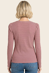 Red Pinstriped Scoop Neck Henley Top