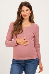Red Pinstriped Scoop Neck Maternity Henley Top