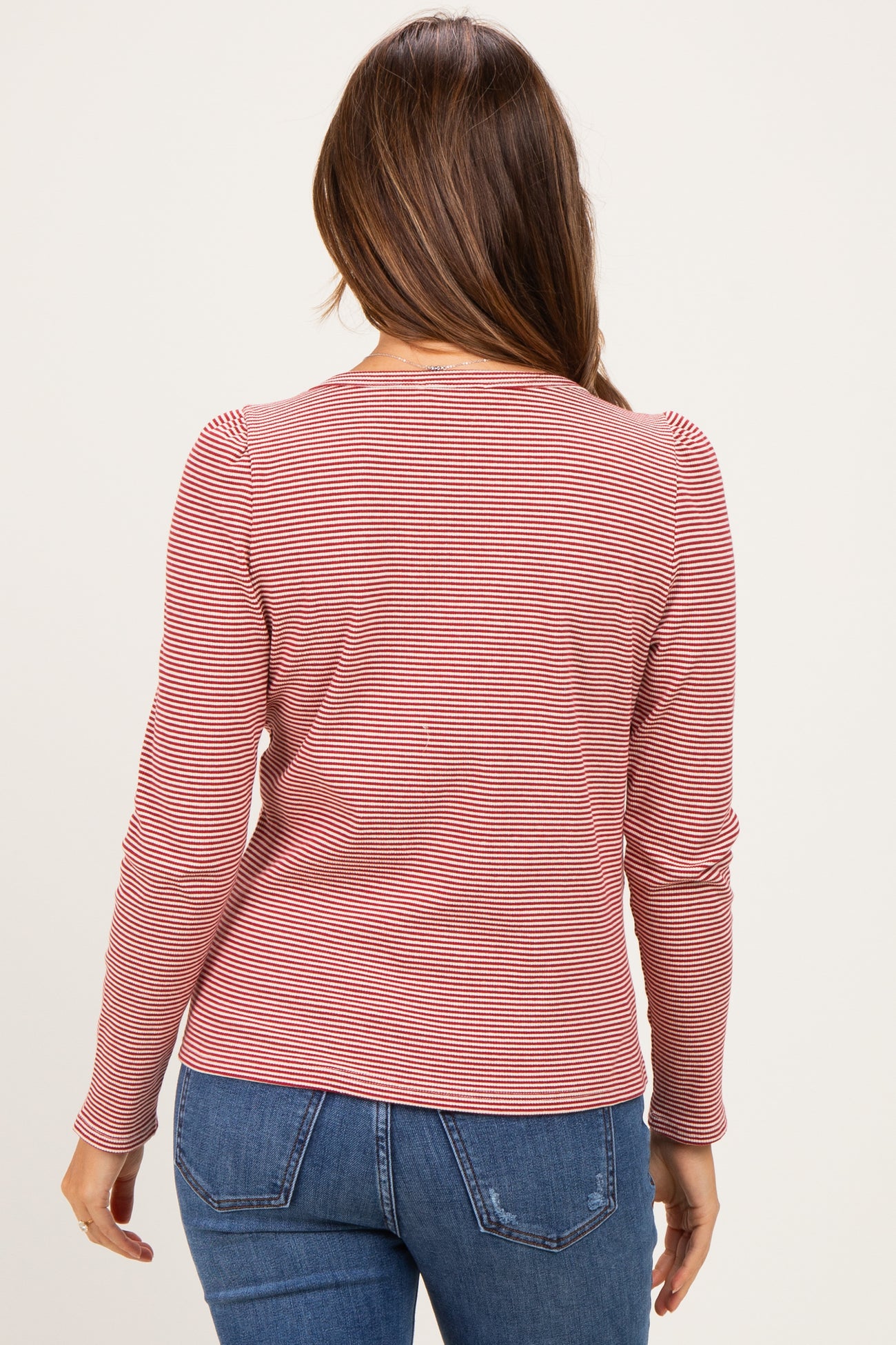 Red Pinstriped Scoop Neck Maternity Henley Top