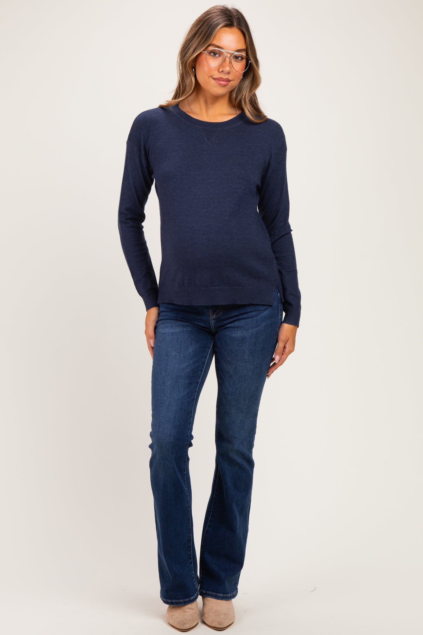 Indigo Solid Basic Maternity Sweater