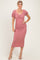 Mauve Knit Twisted Bust Short Sleeve Midi Dress