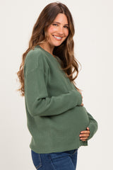 Olive Mini Waffle Knit Relaxed Fit Maternity Sweater