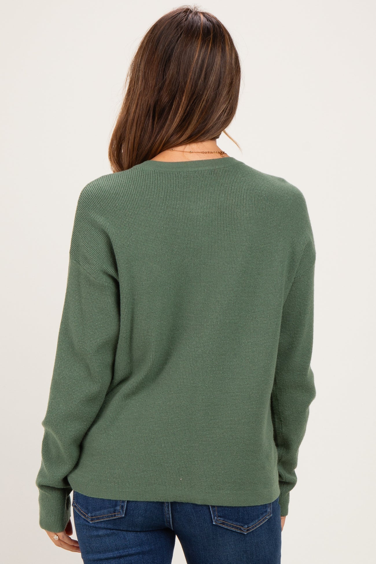 Olive Mini Waffle Knit Relaxed Fit Maternity Sweater