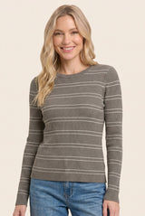 Olive Ribbed Basic Striped Fitted Sweater