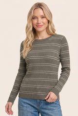 Olive Ribbed Basic Striped Fitted Sweater
