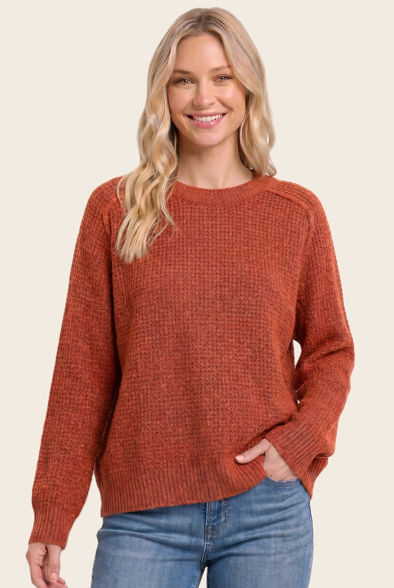 Rust Waffle Textured Sweater