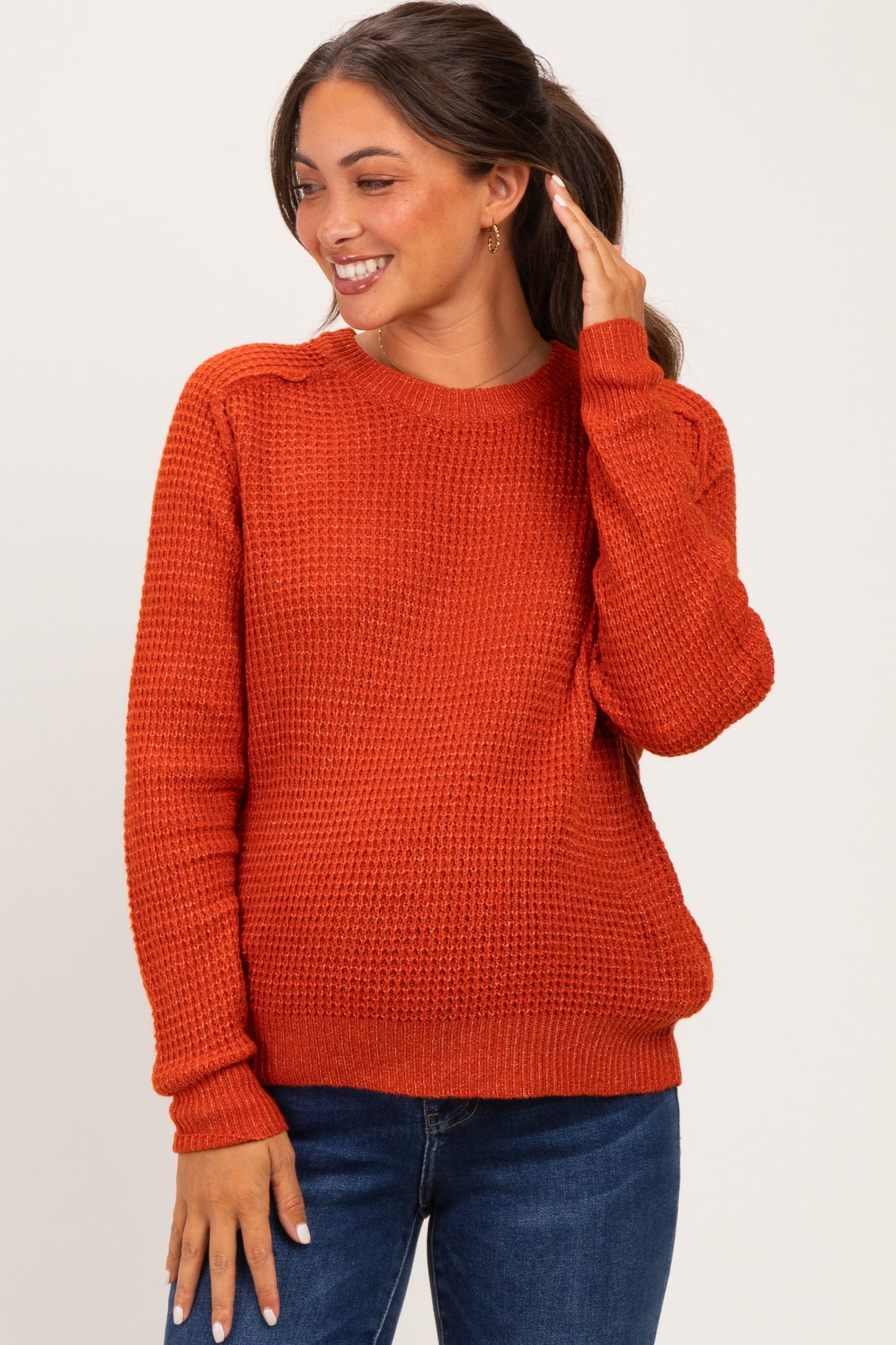 Rust Waffle Textured Maternity Sweater